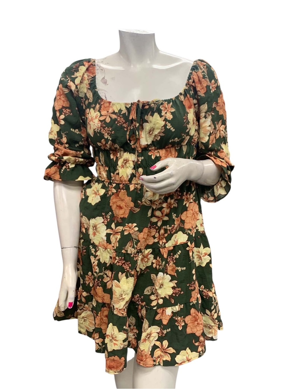Liberty Love NWT Green Floral Puff-Sleeve Mini Dress Size L